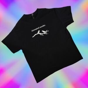 Unisex Black Cotton T-shirt With Crow Motif "Attempted Murder"